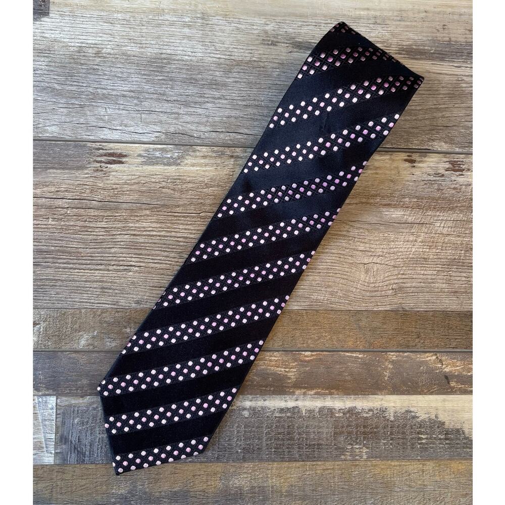 DONA DONA Black with Pink Dots Hand Made 100% Silk Mens Neck Tie